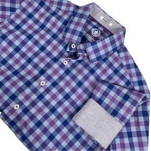 Bugatchi men’s size small colorful cotton check long sleeve button down shirt